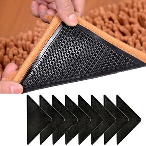 HALLEAST Rug Grippers for Hardwood Floors, Carpet Gripper for Area Rugs Double Sided Anti Curling Non-Slip Washable and Reusable Pads for Tile Floors, Carpets, Floor Mats, Wall, Black 8 pcs