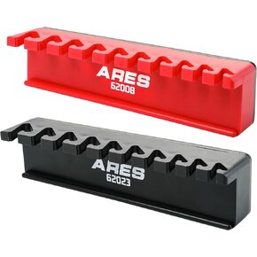 ARES 62058 – 2-Pack 10-Slot Green and Black Magnetic Wrench Organizer Set - Sturdy Plastic Rack Stores up to 10 SAE and Metric Wrenches and Keeps Your Garage Organized