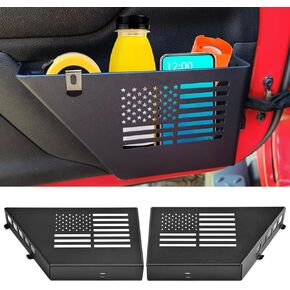 Metal Front Door Storage Boxes Compatible with 2007-2018 Jeep Wrangler JK JKU 2/4 Door, 2 Packs Front Door Side Insert Organizer Pockets for Jeep Saggy Net Replacement(Black)