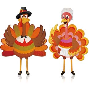 ReliThick 2 Sets Thanksgiving Turkey Bulletin Board Decorations Turkey Cutouts Vintage Jointed Thanksgiving Cutouts Pilgrim Large Turkey Craft for Thanksgiving Party Bulletin Board Wall Home DIY Decor