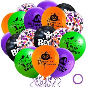 50 Pcs 12 Inches Halloween Party Balloons, Multi-Colors Halloween Ghost Pumpkin Witch Bat Confetti Balloons Latex Balloons For Halloween Party Decoration