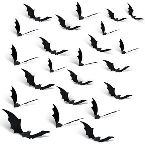 3D Bats Halloween Decorations, 120PCS Bat Stickers for Wall with 4 Different Sizes, Black PVC Bats Halloween Stickers, Bat Stickers for Halloween Party Decorations Indoor
