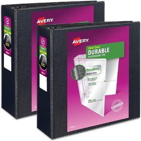 Avery Durable View 3 Ring Binder, 4 Inch EZD Rings, 2 Black Binders (09800)