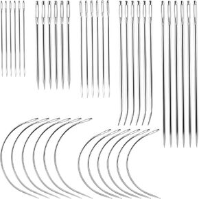 Pndeyo Leather Sewing Needles 42pcs, Heavy Duty Sewing Needles Kit Curved Hand Sewing Needles for Upholstery Leather Craft Carpet Canvas Repair