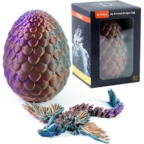 3 Colors 7" 3D Printed Dragon with Wings in Egg, Easter Basket Stuffers, Crystal Dragon Surprise in Eggs, Articulated Dragon, Dragon Fidget Toy, Home Office Decor Executive Desk Toy (Purple)