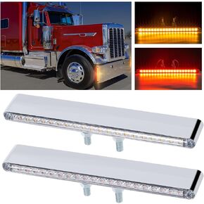 2Pcs 12" Clear Lens Red/Amber LED Combo Dual Face Truck Semi Trailer Light Bars 20LED Waterproof w Double Studs Sealed Trailer Led Pedestal Turn Signal Stop Tail Marker Clearance Lights