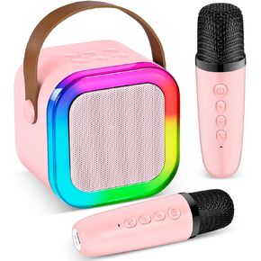 Karaoke Machine for Kids – Mini Karaoke Machine with 2 Wireless Microphones, Portable Bluetooth Karaoke Speaker with Lights, for Girls Ages 3-12+, Perfect for Family Party
