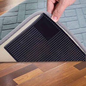 Rug Pad Grippers for Hardwood Floors- Reusable Rug Corner Side Carpet Rug Tape Gripper Washable for All Floors Mat Stop Curling Keep Area Rug in Place (Black, 3.5x6 inch)
