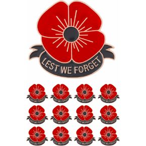 Tichso 12/25/50/100 pieces Memorial Day Poppy Flower Brooch Pins for men women Remembrance Day Lest We Forget Enamel Lapel Brooch Poppy Lapel Pins for Veterans Day badge Clothes Backpack Hat Memorial Day souvenir gift bulk