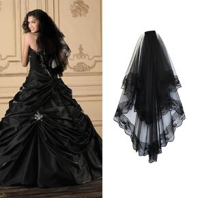 Black Lace Veil Rose Wedding Retro Gothic Halloween costume Cosplay Party Woman Girl Bride