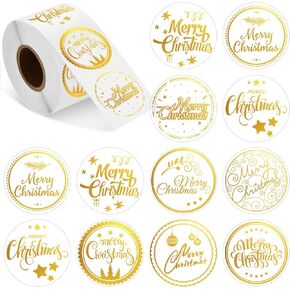 Outus 500 Pieces Merry Christmas Stickers Labels Christmas Circle Label Envelope Seal Sticker 1.38in Adhesive Xmas Decor Supplies with Christmas Elements for Envelope (Transparent)