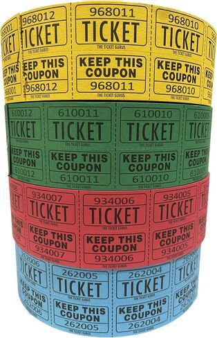 The Ticket Gurus Raffle Tickets - (4 Rolls of 2000 Double Tickets) 8,000 Total 50/50 Raffle Tickets (Blue/Yellow/Red/Green) in Saudi Arabia
