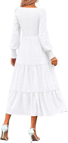 KIRUNDO Women Fall Wedding Guest Dress Elegant Puff Long Sleeve Smocked Empire Waist Swing Flowy Long Dresses with Pockets in Kuwait