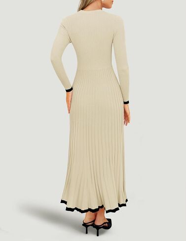 ZESICA Women's Long Sleeve Sweater Dress 2024 Fall Crewneck Ribbed Knit Pleated A-Line Maxi Wedding Guest Dresses in Saudi Arabia