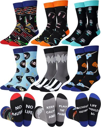 Haysandy 6 Pairs Men Music Socks Guitar Socks Casual Dress Socks Instruments Crew Socks for Music Lover Christmas Gift in Saudi Arabia