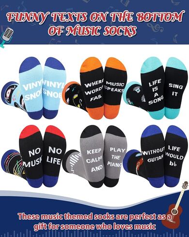 Haysandy 6 Pairs Men Music Socks Guitar Socks Casual Dress Socks Instruments Crew Socks for Music Lover Christmas Gift in Saudi Arabia