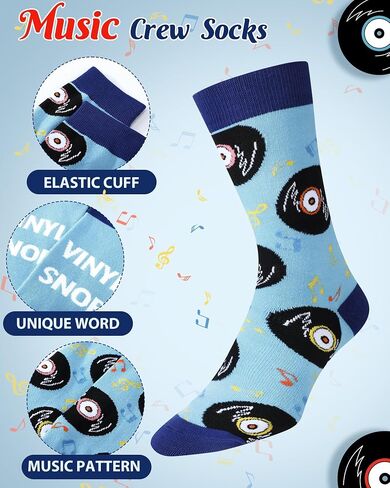 Haysandy 6 Pairs Men Music Socks Guitar Socks Casual Dress Socks Instruments Crew Socks for Music Lover Christmas Gift in Saudi Arabia