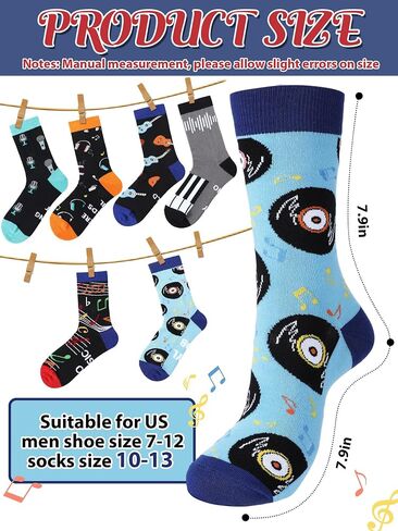 Haysandy 6 Pairs Men Music Socks Guitar Socks Casual Dress Socks Instruments Crew Socks for Music Lover Christmas Gift in Saudi Arabia