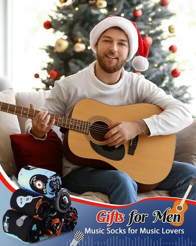 Haysandy 6 Pairs Men Music Socks Guitar Socks Casual Dress Socks Instruments Crew Socks for Music Lover Christmas Gift in Saudi Arabia