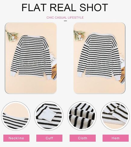 Dokotoo Sweaters for Women Crewneck Long Sleeve Striped Color Block Loose Knit Pullover Sweater Tops in Kuwait