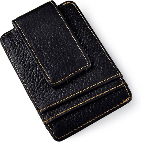 Le'aokuu Genuine Leather Magnet Money Clip Credit Card Case Holder Slim Wallet in Saudi Arabia