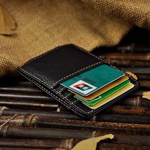 Le'aokuu Genuine Leather Magnet Money Clip Credit Card Case Holder Slim Wallet in Saudi Arabia