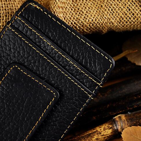 Le'aokuu Genuine Leather Magnet Money Clip Credit Card Case Holder Slim Wallet in Saudi Arabia