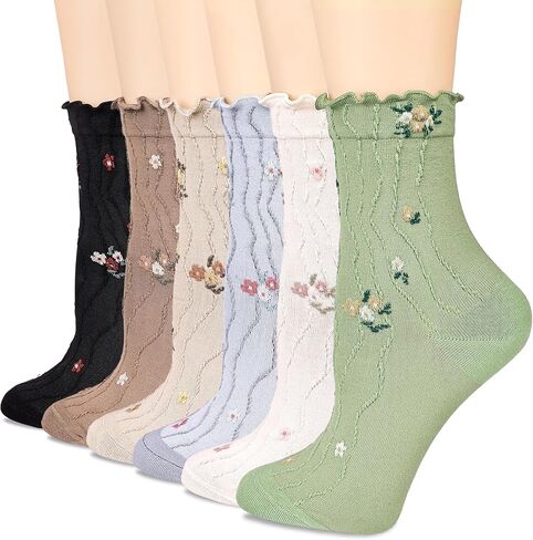 Womens Ruffle Socks Crew Cotton Ankle Cute Frilly Socks Ribbed Ultra Soft Cool Lettuce Casual Socks 6 Pack in Saudi Arabia