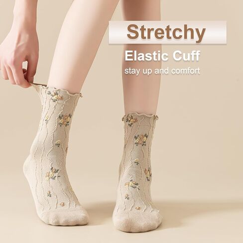 Womens Ruffle Socks Crew Cotton Ankle Cute Frilly Socks Ribbed Ultra Soft Cool Lettuce Casual Socks 6 Pack in Saudi Arabia