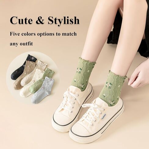 Womens Ruffle Socks Crew Cotton Ankle Cute Frilly Socks Ribbed Ultra Soft Cool Lettuce Casual Socks 6 Pack in Saudi Arabia
