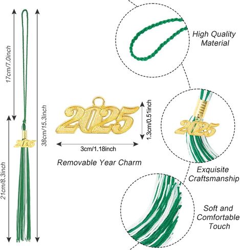 2025 Tassel Graduation, 2025 Graduation Tassel, Tassel with 2025 Gold Charm, 2025 Graduation Tassel for Graduation Cap Decor, Graduation Ceremony, Graduation Gift, Tassel Accessories, White & Green in Saudi Arabia