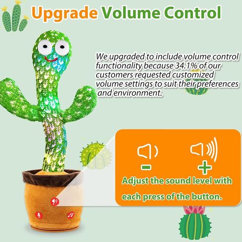 Volume Adjustable Dancing Talking Cactus Toy for Baby Toddler Boys Girls Gifts, Singing Cactus Mimicking Toy Recording Repeating What You Say Cactus Baby Toy with 120 English Songs in Saudi Arabia