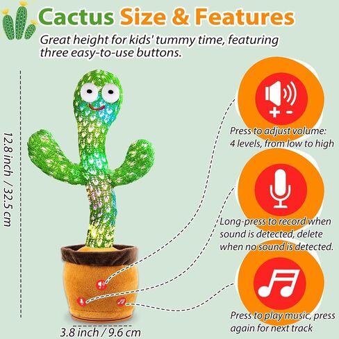 Volume Adjustable Dancing Talking Cactus Toy for Baby Toddler Boys Girls Gifts, Singing Cactus Mimicking Toy Recording Repeating What You Say Cactus Baby Toy with 120 English Songs in Saudi Arabia