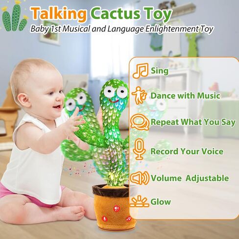 Volume Adjustable Dancing Talking Cactus Toy for Baby Toddler Boys Girls Gifts, Singing Cactus Mimicking Toy Recording Repeating What You Say Cactus Baby Toy with 120 English Songs in Saudi Arabia