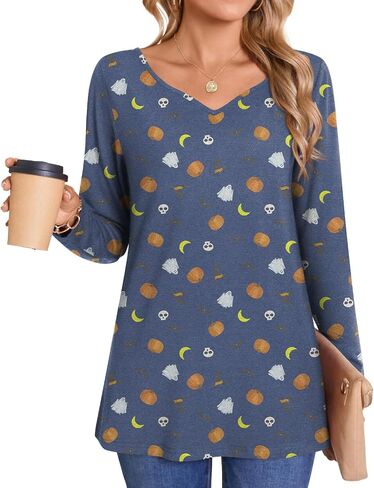 LONGYUAN Women's Shirts Long Sleeve V-Neck Comfort Tee Basic Tops Casual Fitted Blouses Outfits Fall 2024 in Kuwait