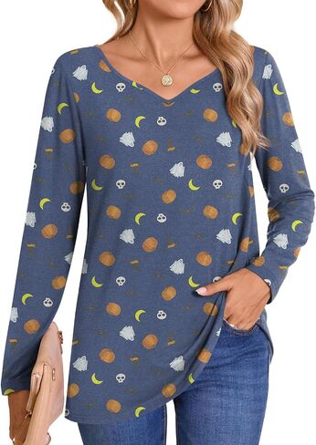 LONGYUAN Women's Shirts Long Sleeve V-Neck Comfort Tee Basic Tops Casual Fitted Blouses Outfits Fall 2024 in Kuwait