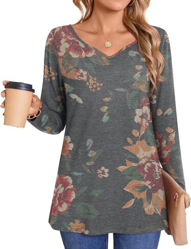 LONGYUAN Women's Shirts Long Sleeve V-Neck Comfort Tee Basic Tops Casual Fitted Blouses Outfits Fall 2024 in Kuwait