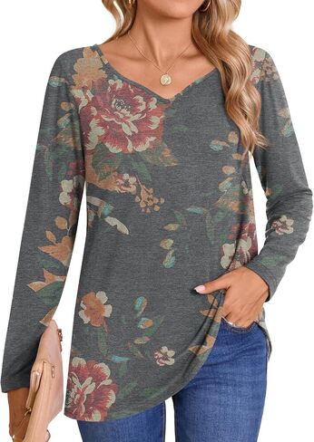 LONGYUAN Women's Shirts Long Sleeve V-Neck Comfort Tee Basic Tops Casual Fitted Blouses Outfits Fall 2024 in Kuwait