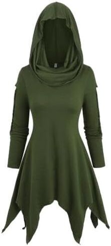 تي شيرت نسائي من ROSE GAL Rosegal مقاس كبير على الطراز القوطي، زي علوي مضفر وأكمام طويلة وقلنسوة غير متماثلة in Saudi Arabia