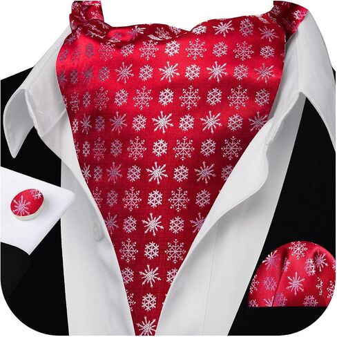 Barry.Wang Mens Chiristmas Cravat Tie Set Ascot Scarf Self Neckties Pocket Square Cufflinks Dress Xmas Party Holiday Festival in Saudi Arabia