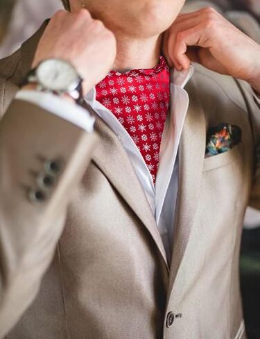 Barry.Wang Mens Chiristmas Cravat Tie Set Ascot Scarf Self Neckties Pocket Square Cufflinks Dress Xmas Party Holiday Festival in Saudi Arabia