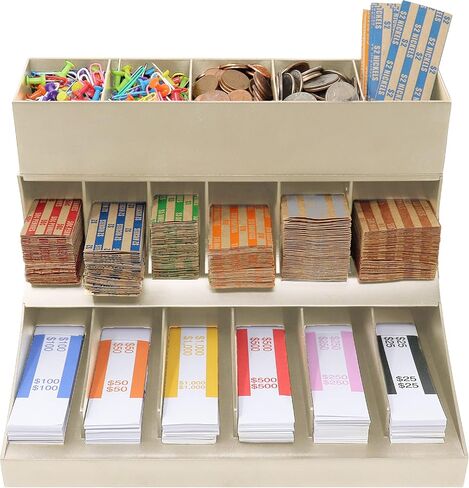 منظم أغلفة العملات والنقود من 3 طبقات من Nadex - حزام فاتورة العملات المعدنية المكون من 12 حجرة وحامل أنابيب العملات المعدنية مع صينية أدوات مكونة من 5 حجرات - يتضمن 300 غلاف نقدي و100 أنبوب عملات معدنية (بيج) in Kuwait