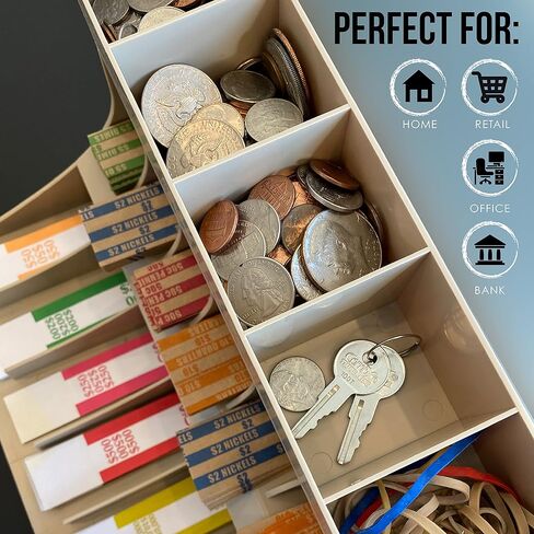 منظم أغلفة العملات والنقود من 3 طبقات من Nadex - حزام فاتورة العملات المعدنية المكون من 12 حجرة وحامل أنابيب العملات المعدنية مع صينية أدوات مكونة من 5 حجرات - يتضمن 300 غلاف نقدي و100 أنبوب عملات معدنية (بيج) in Kuwait