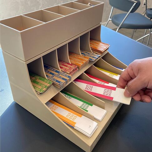 منظم أغلفة العملات والنقود من 3 طبقات من Nadex - حزام فاتورة العملات المعدنية المكون من 12 حجرة وحامل أنابيب العملات المعدنية مع صينية أدوات مكونة من 5 حجرات - يتضمن 300 غلاف نقدي و100 أنبوب عملات معدنية (بيج) in Kuwait