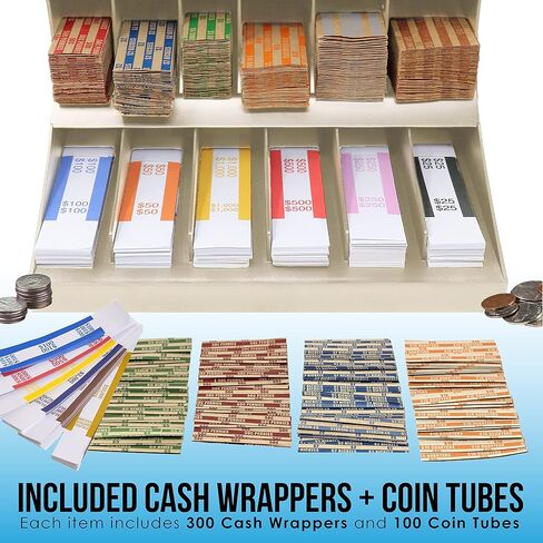 منظم أغلفة العملات والنقود من 3 طبقات من Nadex - حزام فاتورة العملات المعدنية المكون من 12 حجرة وحامل أنابيب العملات المعدنية مع صينية أدوات مكونة من 5 حجرات - يتضمن 300 غلاف نقدي و100 أنبوب عملات معدنية (بيج) in Kuwait