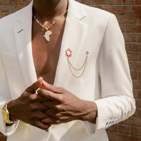 Men's Gem Brooch Crystal Lapel Pin for Men Tassel Chain Brooch Collar Pins Rhinestone Brooch Pin Hanging Chain Lapel Pins for Men Suits Shirts Tuxedo Accessories for Prom Wedding Birthday Party in Saudi Arabia