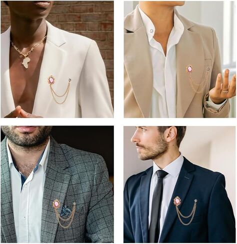 Men's Gem Brooch Crystal Lapel Pin for Men Tassel Chain Brooch Collar Pins Rhinestone Brooch Pin Hanging Chain Lapel Pins for Men Suits Shirts Tuxedo Accessories for Prom Wedding Birthday Party in Saudi Arabia