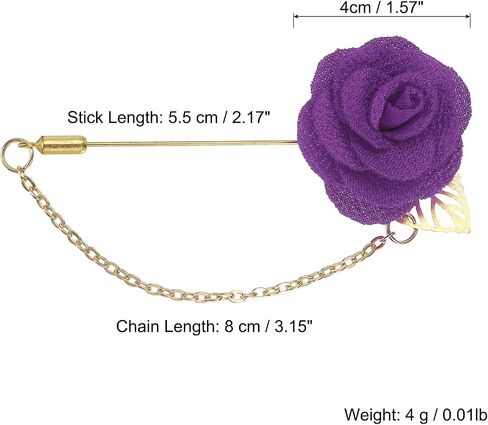 MECCANIXITY Lapel Pin for Men Cloth Rose Flower Pin Suit Lapel Stick Handmade Boutonnieres with Leaf/Tassel Chain Brooch for Bridegroom Wedding in Saudi Arabia