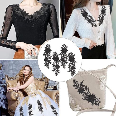 GORGECRAFT 4Pcs 3D Embroidered Flower Lace Applique 3-Layers Daisy Floral Leaves Embroidery Fabric Patches Black Sew on Collar Appliques for DIY Sewing Crafts Wedding Clothing Bags Embellishments in Saudi Arabia