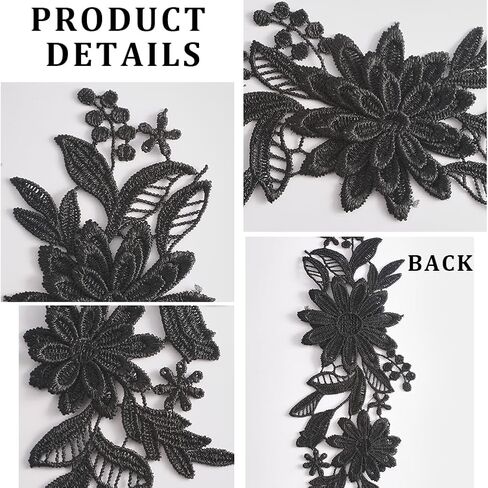 GORGECRAFT 4Pcs 3D Embroidered Flower Lace Applique 3-Layers Daisy Floral Leaves Embroidery Fabric Patches Black Sew on Collar Appliques for DIY Sewing Crafts Wedding Clothing Bags Embellishments in Saudi Arabia